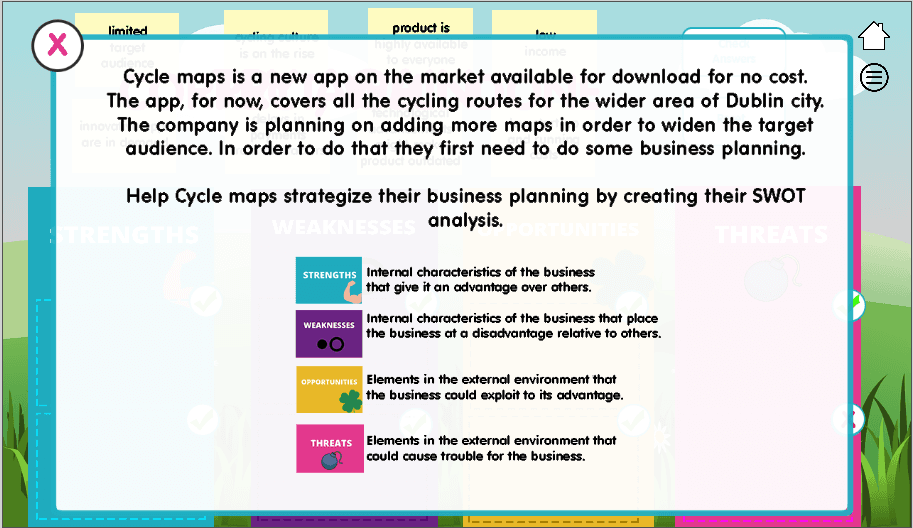 SWOT analysis tool, created in GDevelop.
