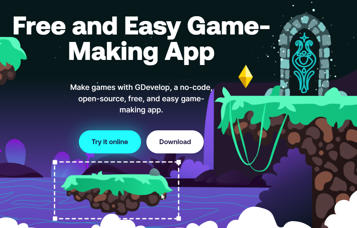 GDevelop, a free and open-source game-making app.