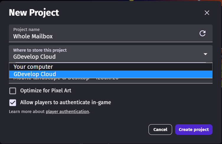 Project save settings.